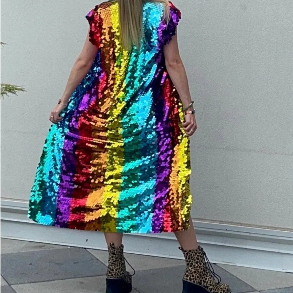 Colorful Rainbow Sequin Party Cape Jacket - Picture 2 of 8